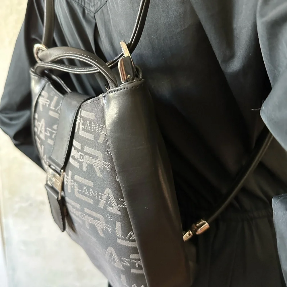 Lancaster Paris Black Logo Backpack Bag